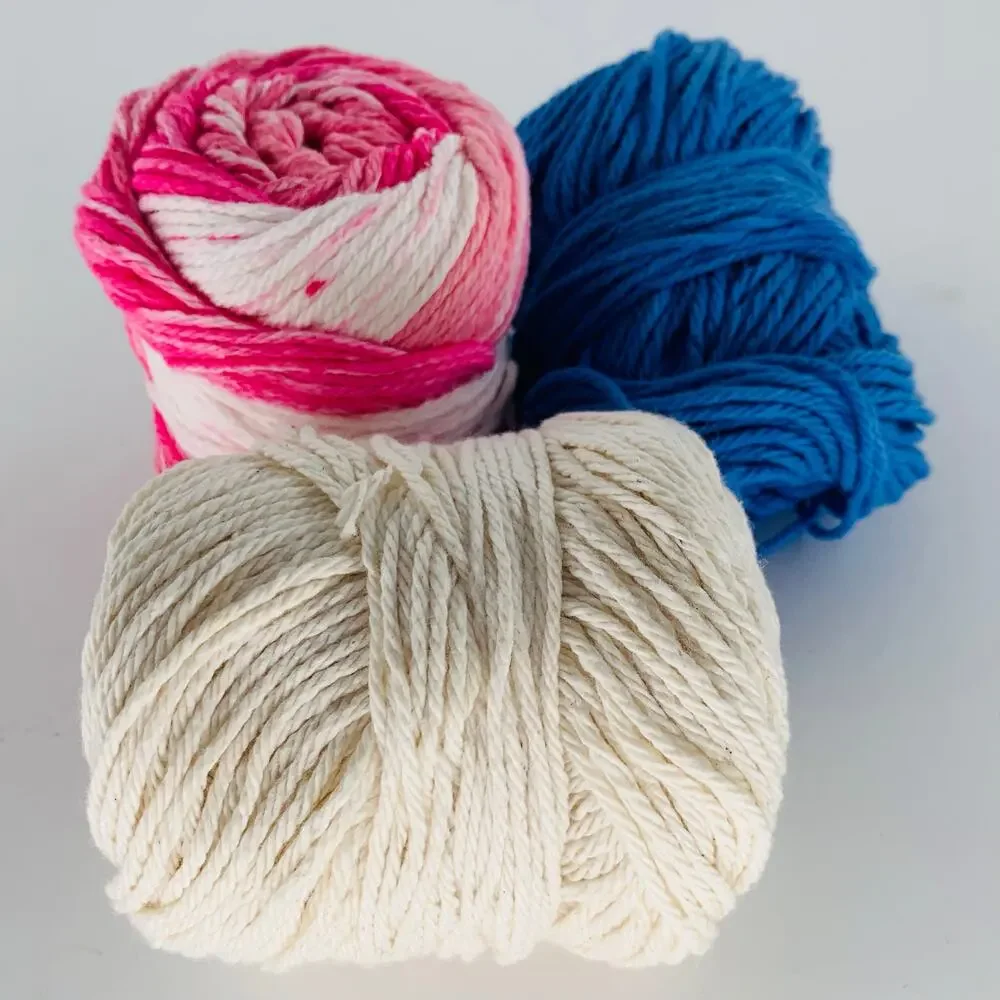 Cotton Yarn For Crochet Lot Of 3 Skeins Blue Natural Pink Variegated Crafts